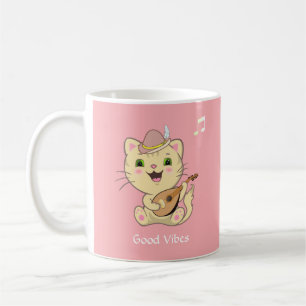Mug Cute Happy Musical Ginger Tabby Chat sur Rose clai
