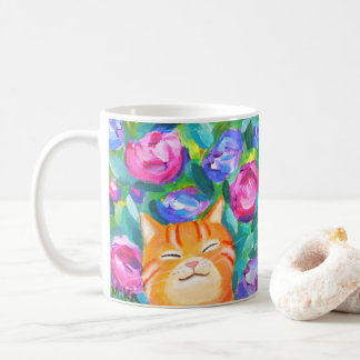 Mug Cute Happy Orange Tabby Chat avec Fleurs Amoureux 