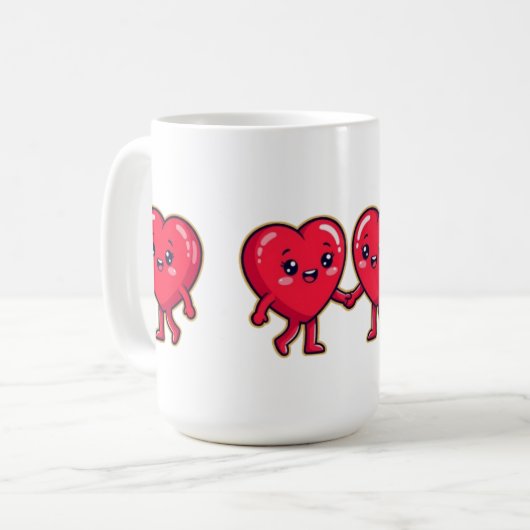 Mug Cute Heart Characters Holding Hands (Devant gauche)