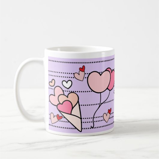Mug Cute Heart Motifs on Purple (Gauche)