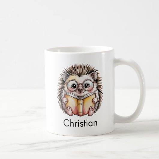 Mug Cute Hedgehog Reading a Book Custom (Droite)