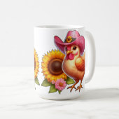 Mug Cute Hen en Casquette rose avec Tournesol brillant (Devant droit)