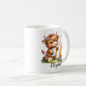 Mug Cute Highland Cow Roasting Marshmallow Nom personn (Devant droit)