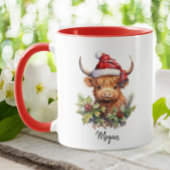 Mug Cute Highland Cows Calf Noël Père Noël Plaid Casqu