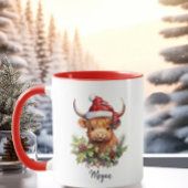 Mug Cute Highland Cows Calf Noël Père Noël Plaid Casqu