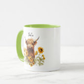 Mug Cute Highland Scottish Cow Sunflower Floral (Devant gauche)