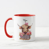 Mug Cute Highland Vache rose Floral Aquarelle Valentin (Gauche)