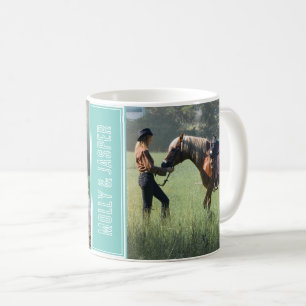 Mug Cute Horse Turquoise Deux photos Collage et noms