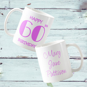 Mug Cute Hot Pink 60e Anniversaire Nom