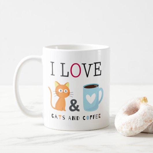 Mug Cute I Love Chats et Café Blanc (Avec donut)