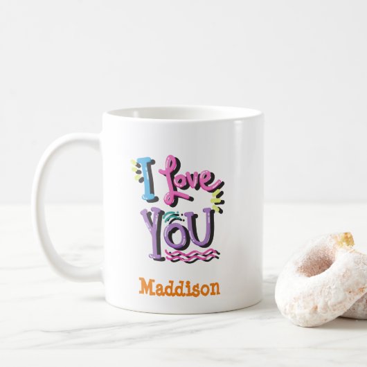 Mug Cute I love You Typography Nom personnalisable (Avec donut)