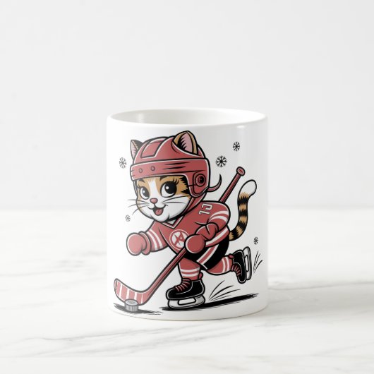 Mug Cute Ice Hockey Cat Player – Fun Sports Cartoon De (Centre)