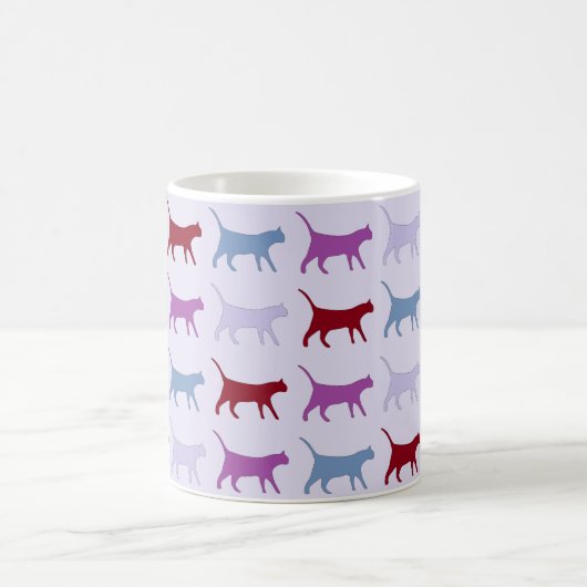 Mug Cute Illustrated Cats Walking Purple Pattern (Centre)