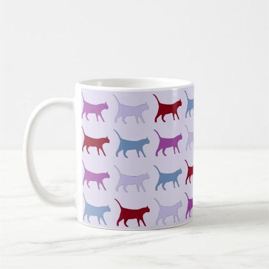 Mug Cute Illustrated Cats Walking Purple Pattern (Gauche)