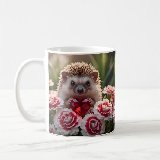 Mug Cute January Hedgehog with Garnet Heart (Gauche)