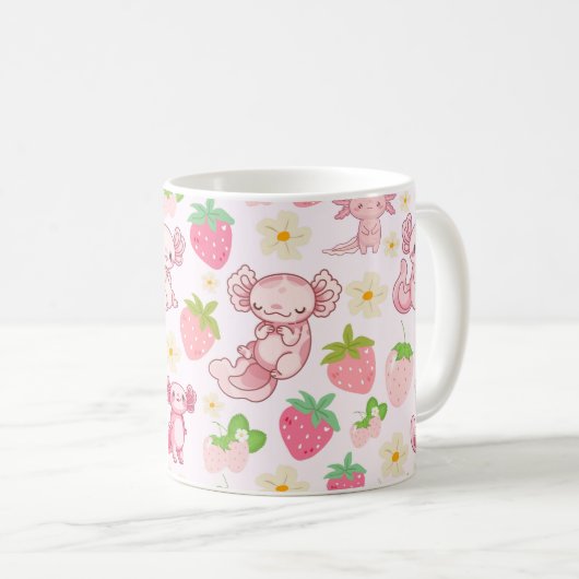 Mug Cute Kawaii Axolotl & Strawberry Seamless Pattern (Devant droit)