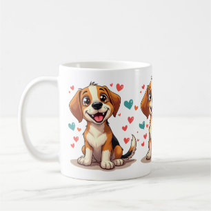 Mug Cute Kawaii Beagle avec Coeurs Jouer Chien