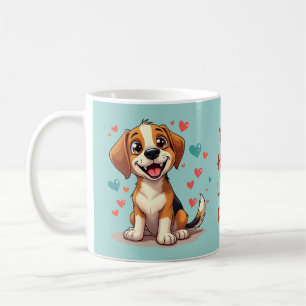 Mug Cute Kawaii Beagle avec Coeurs Jouer Chien