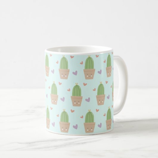 Mug Cute Kawaii Cactus et Motif des Coeurs (Devant droit)