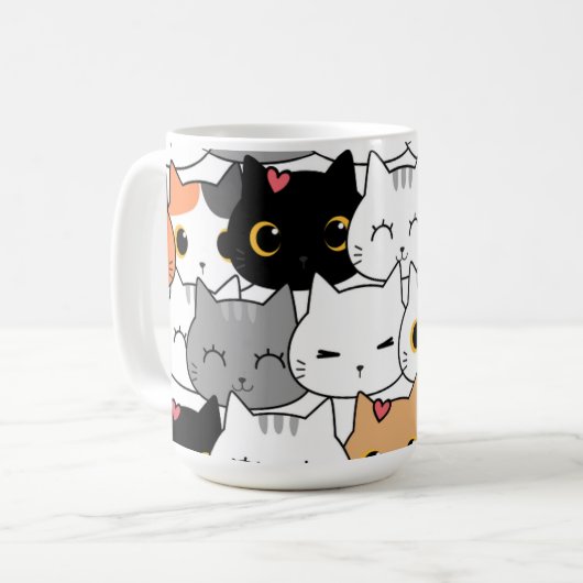 Mug Cute Kawaii Cat Faces Pattern (Devant gauche)