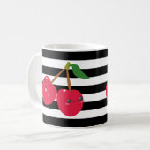 Mug Cute Kawaii Cerisier Noir et Blanc rayé (Devant gauche)