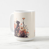 Mug Cute Kawaii Chat dans le champ plein de fleurs (Devant gauche)