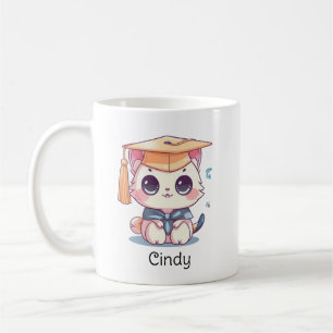 Mug Cute Kawaii Chat Graduation personnalisée