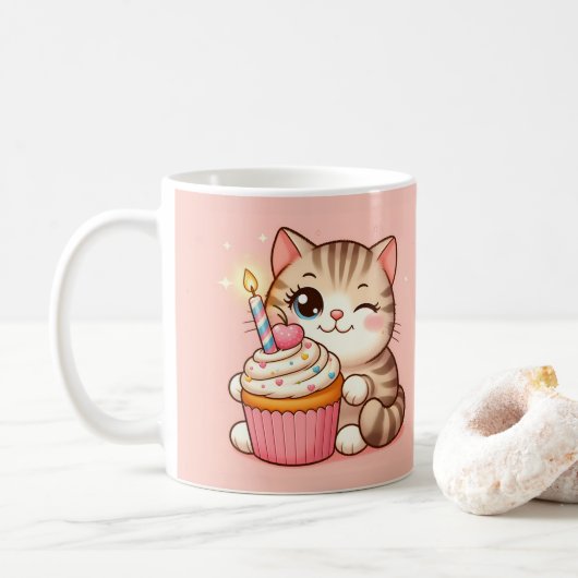 Mug Cute Kawaii chaton avec Cupcake (Avec donut)