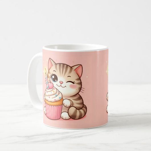 Mug Cute Kawaii chaton avec Cupcake (Devant gauche)