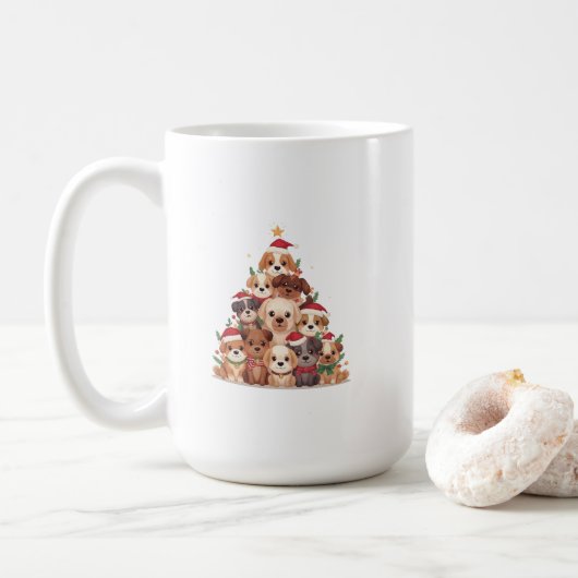 Mug Cute Kawaii Dog Christmas Tree – Funny Holiday Pet (Avec donut)