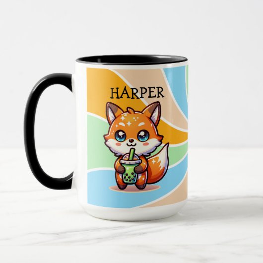 Mug Cute Kawaii Fox avec thé bulle Personnalisé (Gauche)