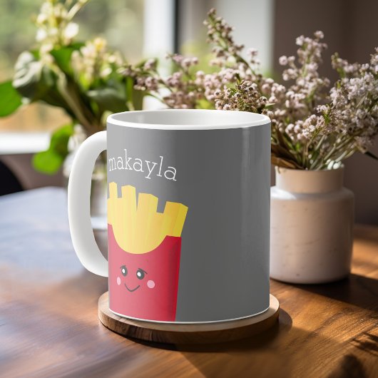 Mug Cute Kawaii Fries françaises avec nom personnalisé