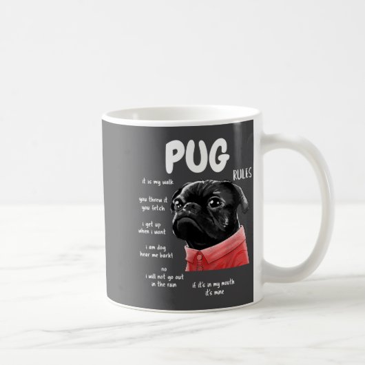 Mug Cute Kawaii Funny Black Pug Dog Rules Men Women Ki (Droite)