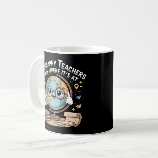 Mug Cute Kawaii Globe with Compass – Funny Geography  (Devant gauche)