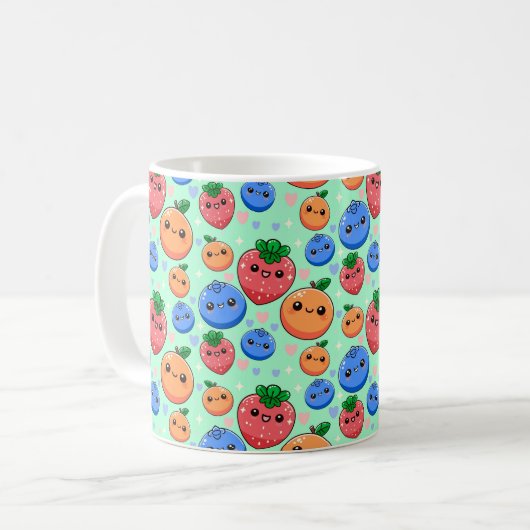 Mug Cute Kawaii Green Orange Blue Fruit (Devant gauche)