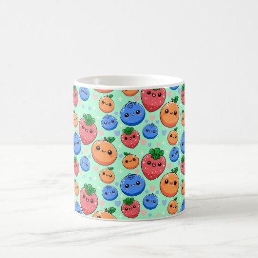 Mug Cute Kawaii Green Orange Blue Fruit (Centre)