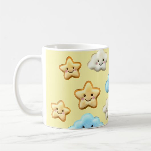 Mug Cute Kawaii Happy Clouds & Stars Pattern Baby  (Gauche)