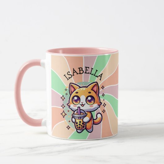 Mug Cute Kawaii Kitten avec thé à bulle Personnalisé (Gauche)