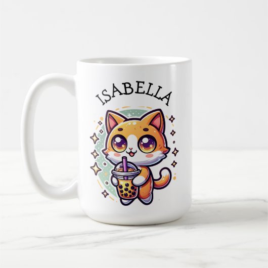 Mug Cute Kawaii Kitten avec thé à bulle Personnalisé (Gauche)
