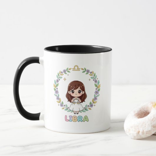 Mug Cute Kawaii Libra Zodiac Sign (Avec donut)