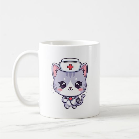 Mug Cute Kawaii Nurse Cat Art (Gauche)