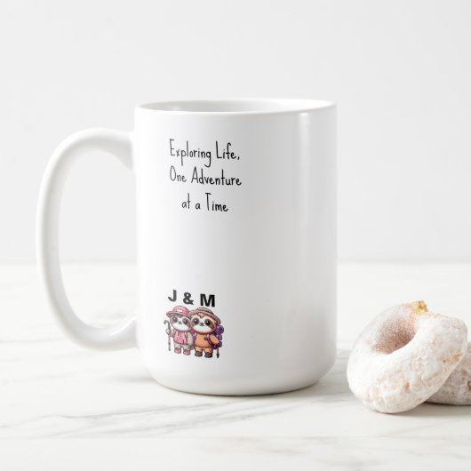 Mug Cute Kawaii Sloth Couple Adventure Randonnée (Avec donut)