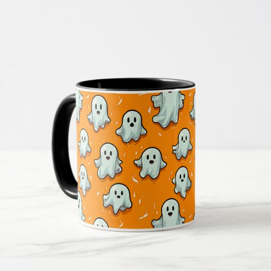 Mug Cute Kawaii Style Fantômes sur Orange (Devant gauche)