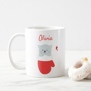 Mug Cute Kitten dans un Mitten - Filles personnalisées