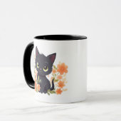 Mug Cute Kitten noir avec fleurs (Devant gauche)