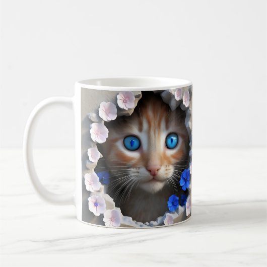 Mug Cute Kitten Peeking à travers un trou dans le mur (Gauche)