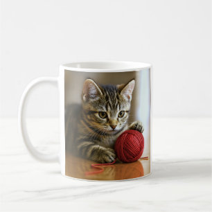 Mug Cute Kitten Red Yarn