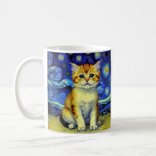 Mug Cute Kitten Starry Night Van Gogh (Gauche)