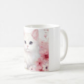 Mug Cute Kitty Blanc Et Fleurs Roses (Devant droit)