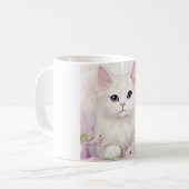 Mug Cute Kitty Blanc Et Fleurs Roses (Devant gauche)